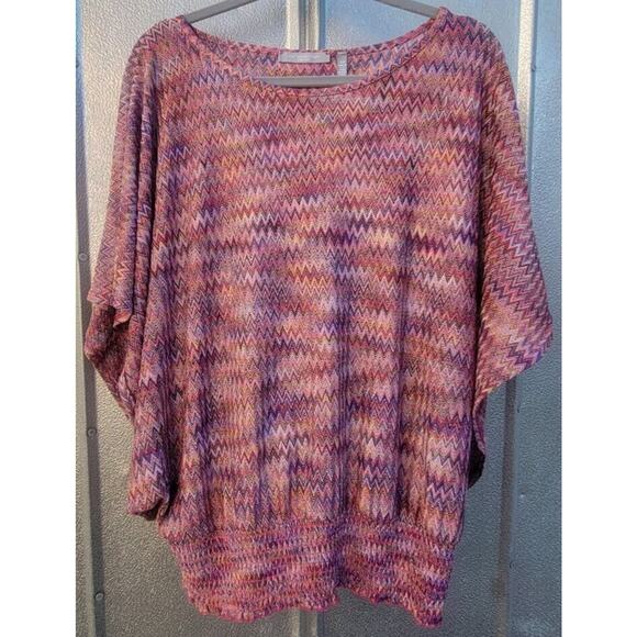 NY Collection Woman Multicolored Chevron Pattern Angel Sleeve Blouse Size 2X - Picture 1 of 5
